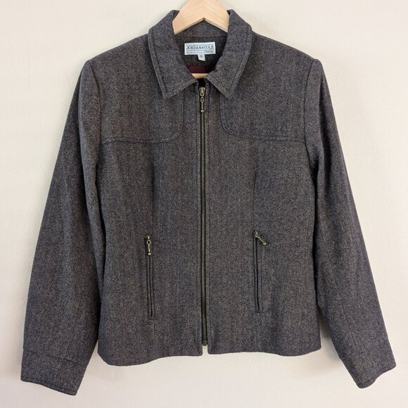 Vintage Jordan & Cole Brown Herringbone Wool Zip Up Jacket Old Money Classic S - Picture 1 of 13